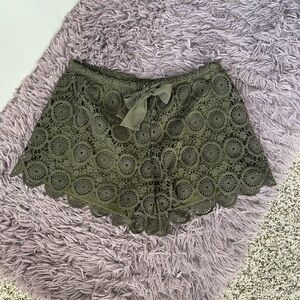 HeartSoul Olive Green Guipure Lace Shorts